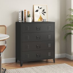 Comoda metalica cu 4 sertare Hämeenlinna, 80x40x92 cm, negru