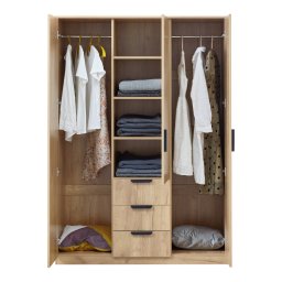 Dulap pentru haine Eiselfing, stejar, 3 usi si 3 sertare, 176x120x52 cm