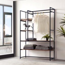 Garderoba cu bara pentru haine si rafturi Horgau, nuca/negru, 180x120x40 cm