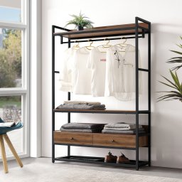 Garderoba cu suport pentru haine Isen, 180x120x40 cm, nuca/negru
