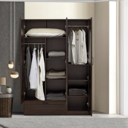 Dulap de haine Finning cu 3 usi si 1 sertar, nuc închis, 176x120x52 cm