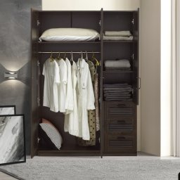 Dulap de haine Finning cu 3 usi si 3 sertare, nuc închis, 176x120x52 cm