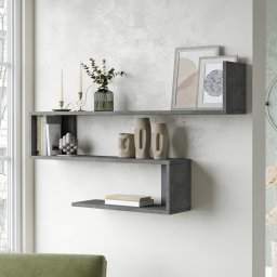Raft de perete Kitee cu 3 polite, finisaj beton, 120 x 14,5 x 71,5 cm