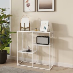 Masa consola Strömstad alba cu 3 rafturi, design modern, [en.casa]