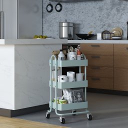 Carucior de bucatarie cu 3 rafturi si roti, menta, Pyhäntä