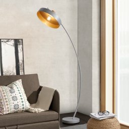 Lampadar arc Stafford gri din metal, design modern, dulie E27