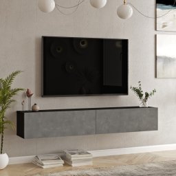 Comoda TV suspendata Lapinlahti 180 cm, negru cu aspect beton