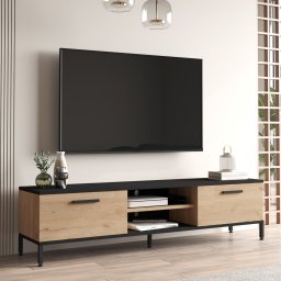 Comoda TV Lempäälä 160 cm, 2 usi si rafturi, stejar/negru