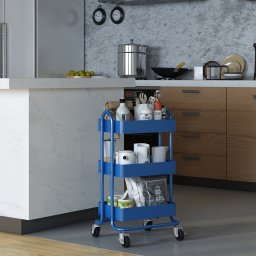 Carucior de bucatarie cu 3 niveluri si roti, albastru, en.casa