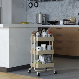 Carucior de bucatarie Pyhäntä cu 3 niveluri, culoare camel, [en.casa]