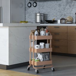 Carucior de bucatarie Pyhäntä cu 3 niveluri, maro deschis, [en.casa]