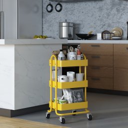 Carucior de bucatarie cu 3 niveluri si roti, galben, en.casa