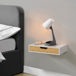 Noptiera suspendata cu sertar, bambus si alb, 40 x 24 x 8 cm