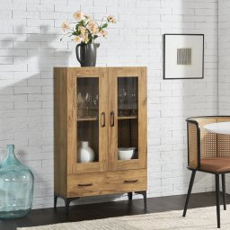 Vitrina living cu 2 usi din sticla si sertar, stejar, 70x31x115 cm