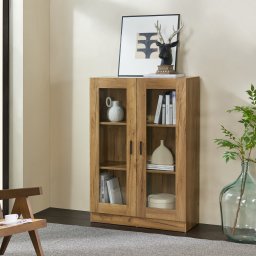 Vitrina living Sorø 80x31x115 cm, finisaj stejar, 2 usi