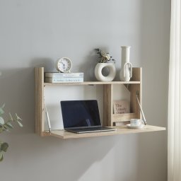 Birou pliabil de perete Rautalampi 83x48x15 cm alb si stejar