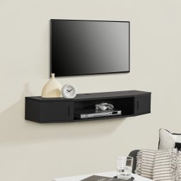 Comoda TV suspendata Tørring, neagra, cu 2 usi si raft deschis, 110 cm