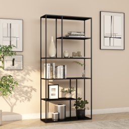 Biblioteca metalica Vehmaa cu 7 rafturi, 90x30x188 cm, negru mat