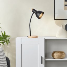 Lampa de birou Woodley negru cu lemn si abajur reglabil