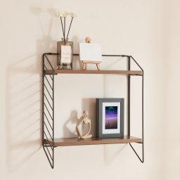 Raft de perete Bømlo cu 2 polite, negru si aspect nuc, [en.casa]