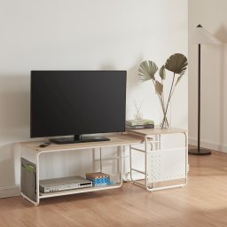 Comoda TV cu masa laterala Dyrøy, alb si stejar, 2 piese