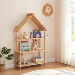 Biblioteca pentru copii din bambus, model casuta, 137x90x30 cm