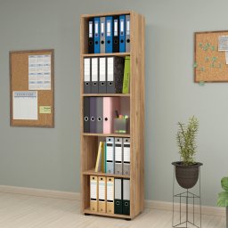 Biblioteca Vara cu 5 rafturi, finisaj stejar, 178x49x30 cm