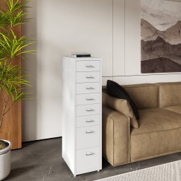 Fiset mobil metalic cu 8 sertare, alb, 109x28x41 cm, [en.casa]