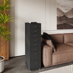 Dulap mobil de birou cu 8 sertare, metal, 109x28x41 cm, negru