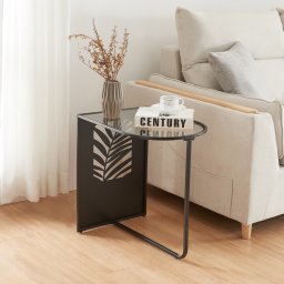 Masa laterala Ulvik 50x50x35 cm din metal si sticla, neagra