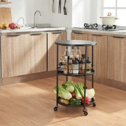 Carucior de servire metalic negru cu 3 rafturi si roti Munkedal