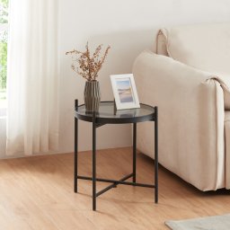 Masa laterala Lier cu blat din sticla securizata, neagra