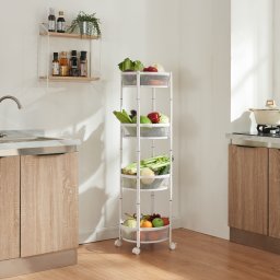 Carucior de bucatarie pliabil cu 4 niveluri si roti, alb, 123x37,5 cm