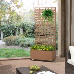 Paravan despartitor cu jardiniera Bernalda din otel, maro, 190x82x38 cm