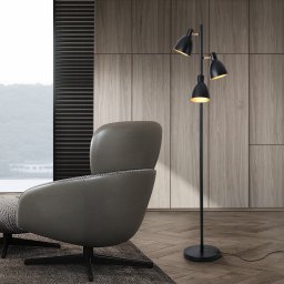 Lampadar Witney cu 3 becuri, negru si auriu, design modern