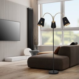 Lampadar Wycombe cu 3 abajururi, negru si auriu, design modern