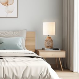 Lampa de masa Alfreton alba, design decorativ din metal si iuta