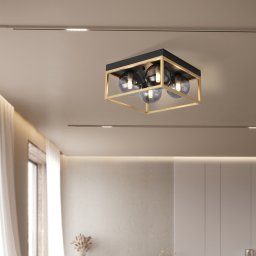 Plafoniera Widnes cu 4 becuri, design modern negru si auriu