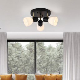 Plafoniera Abbey cu 3 abajururi, negru-alb, design modern