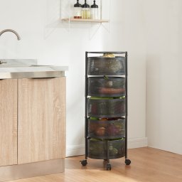 Carucior de depozitare cu 5 niveluri si roti, negru, [en.casa]