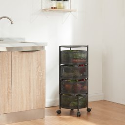 Carucior de depozitare si servire cu 4 niveluri, negru, 74,5x33 cm