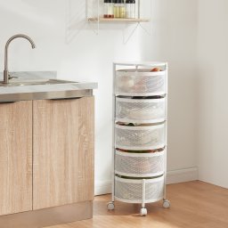 Carucior de depozitare cu 5 niveluri, alb, 89,5x33 cm, en.casa