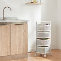 Carucior de depozitare cu 4 niveluri, alb, 74,5 x 33 cm, en.casa