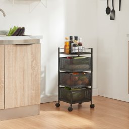 Carucior de bucatarie Sunndal cu 3 rafturi si roti, negru, 64,5 cm