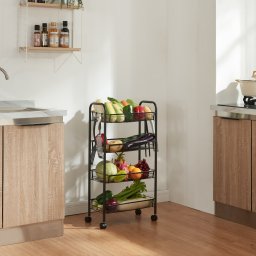Carucior de depozitare cu 4 niveluri si roti, negru, 83x44x26 cm
