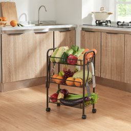 Carucior de servire cu 3 rafturi si roti Tromso, negru, 63x44x26 cm