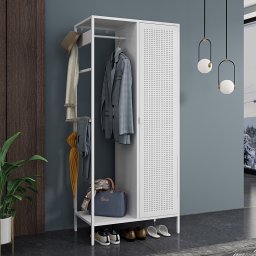 Dulap metalic pentru haine Puumala, alb, cu usa ventilata 180x80x45 cm