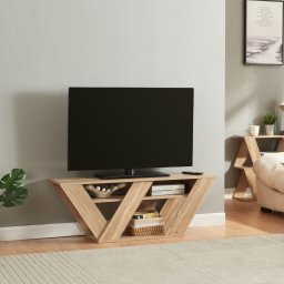 Masa TV Nome 110x30x40 cm, aspect stejar, cu 2 rafturi, [en.casa]