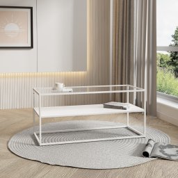 Masa de cafea Solund 102x43x46 cm alb mat cu sticla securizata
