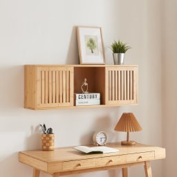 Raft de perete Grums din bambus cu 2 usi glisante, 92,5x20x33 cm